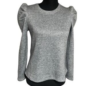 Les Serein Metallic Silver Puff Shoulder Long Sleeve Top Petite